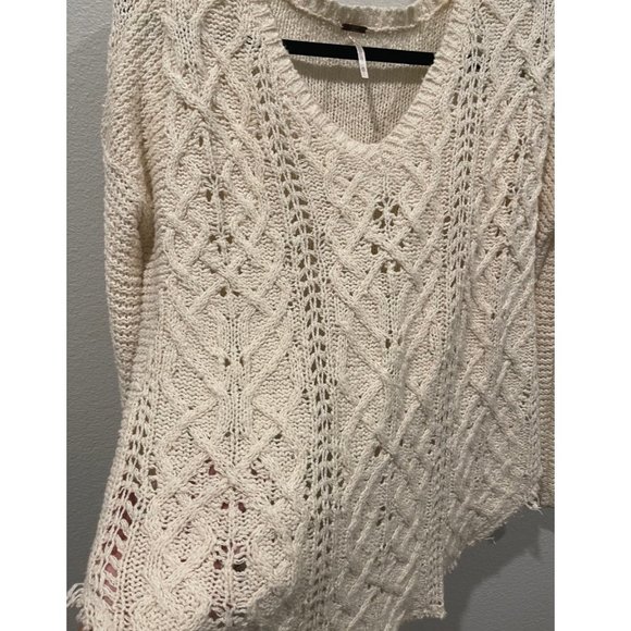 FREE PEOPLE Beige Frayed Knit Sweater - Picture 3 of 5